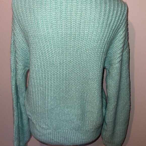 Crave Fame Junior's Turtleneck Cable Knit Sweater Blue Size‎ Medium - Picture 5 of 7